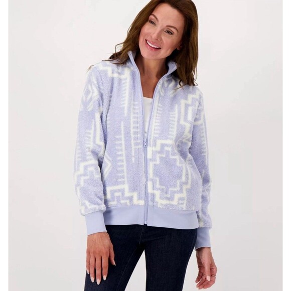 Susan Graver Jackets & Blazers - Susan Graver Weekend Printed Polar Fleece Bomber Jacket Ice Blue 3X Southwest